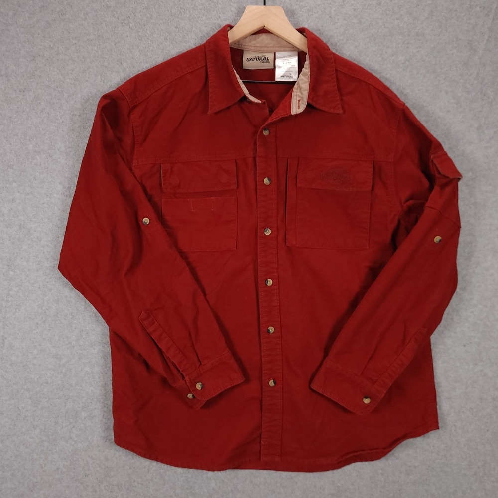 Natural Gear Mens Size XL Red Field Utility Pockets Button Down Shirt Outdoors